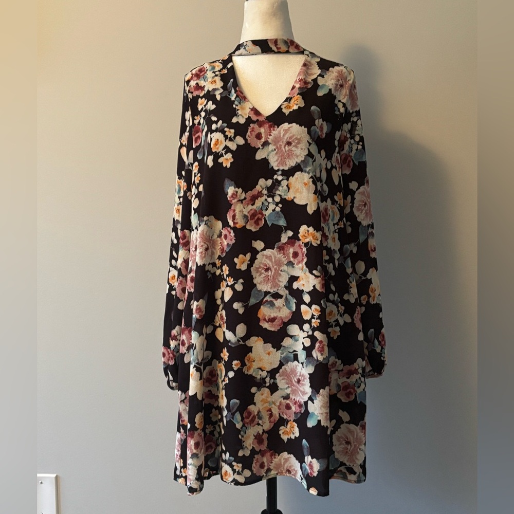 Bobeau Black Dress with Floral Design